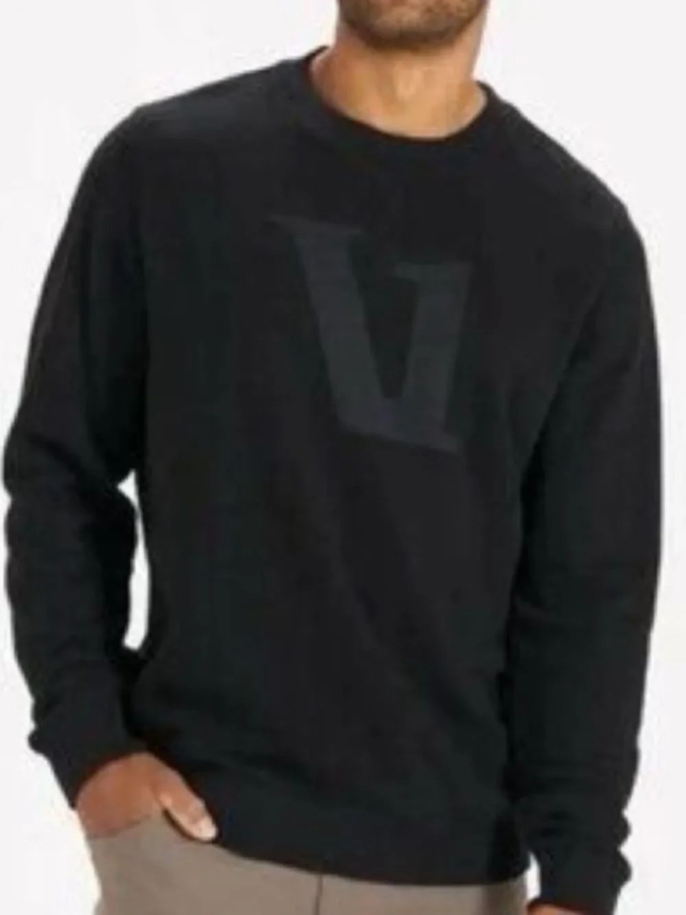 Vuori washed Black Long Sleeve Crewneck pullover V logo Sweatshirt Men’s Small